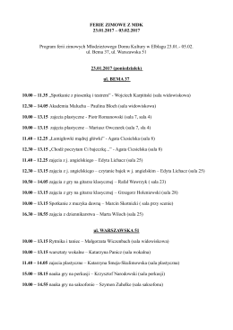 FERIE ZIMOWE Z MDK 23.01.2017 &ndash; 03.02.2017 Program ferii