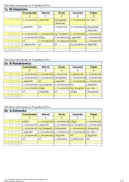 Plan lekcji - obowiązuje od 19 grudnia 2016 r.