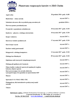 Planowane rozpoczęcie kursów w ZDZ Chełm