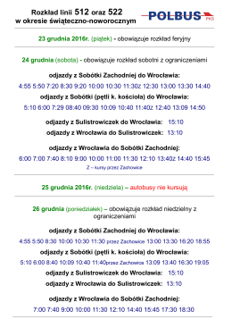 Rozkład linii 512 oraz 522 w okresie świąteczno