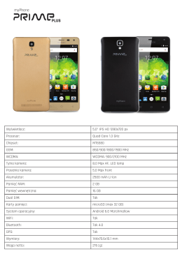 5.0" IPS HD 1280x720 px Procesor: Quad-Core 1.3 GHz