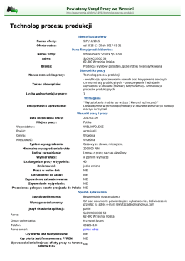Technolog procesu produkcji - Powiatowy Urząd Pracy we Wrześni