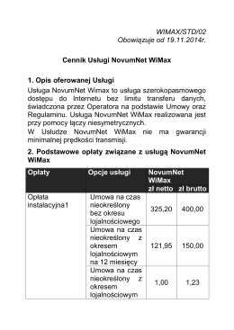 WIMAX/STD/02 Obowiązuje od 19.11.2014r. Cennik Usługi