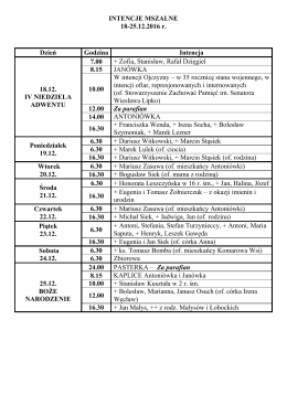 Intencje mszalne - parafiakomarow.pl