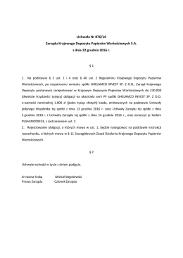 Uchwała Nr 876/16 Zarządu Krajowego Depozytu Papier&oacute;w