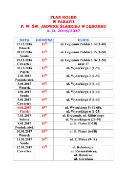 plan kolęd w parafii pw św. jadwigi śląskiej w lęborku ad 2016/2017