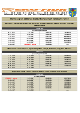 Harmonogram odbioru odpad&oacute;w komunalnych na lata 2017-2018