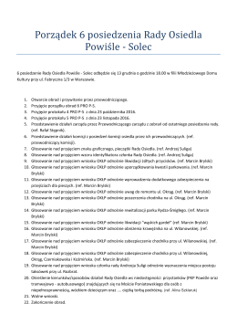 Porządek 6 posiedzenia Rady Osiedla Powiśle