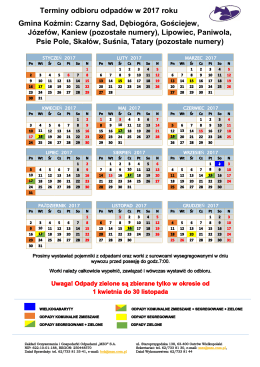 Terminy odbioru odpadów w 2017 roku Gmina Koźmin: Czarny Sad
