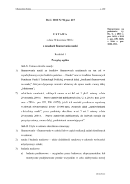 Ustawy z dnia 30 kwietnia 2010 r. o zasadach finansowania nauki