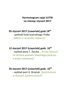 Harmonogram zajęć ŁUTW na miesiąc styczeń 2017 05 styczeń