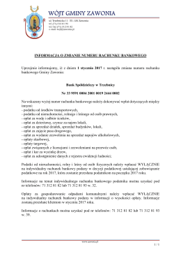 INFORMACJA O ZMIANIE NUMERU RACHUNKU BANKOWEGO