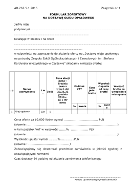 formularz ofertowy na dostawę oleju