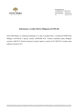 Informacja o wyniku Oferty Obligacji serii PP6-III