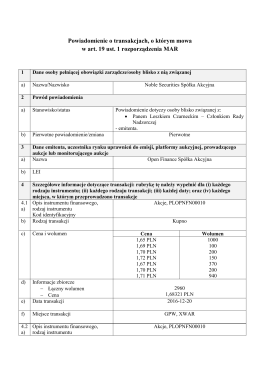 Powiadomienie o transakcjach, o którym mowa w art. 19