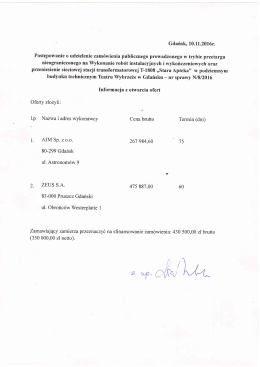 Informacja z otwarcia ofert