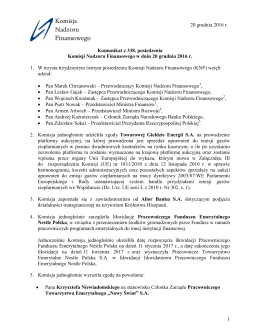 1 Komunikat z 338. posiedzenia Komisji Nadzoru Finansowego w