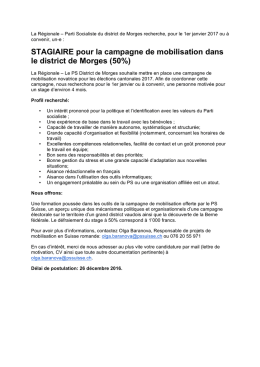 STAGIAIRE pour la campagne de mobilisation dans le district de