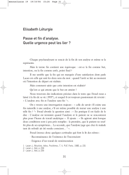 Elisabeth Léturgie - Passe et fin d`analyse : quelle urgence peut les