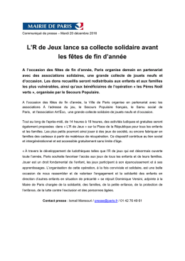 L`R de Jeux lance sa collecte solidaire avant les f&ecirc;tes de fin d