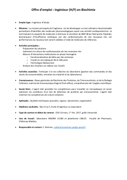 Offre d`emploi : Ing&eacute;nieur (H/F) en Biochimie