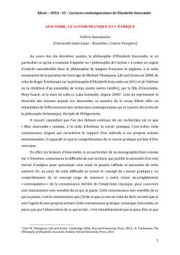 Anscombe, le savoir pratique et l`&eacute;thique