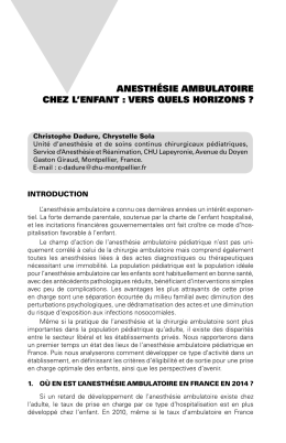 anesth&eacute;sie ambulatoire chez l`enfant : vers quels horizons