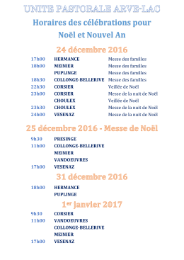 Horaires des c&eacute;l&eacute;brations pour No&euml;l et Nouvel An
