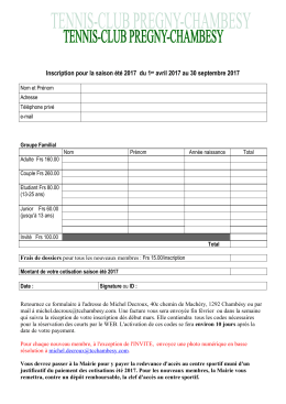 Formulaire inscription saison été