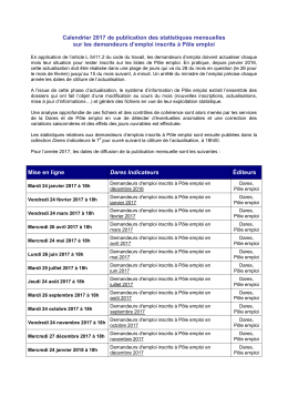 Calendrier 2017 de publication des statistiques mensuelles