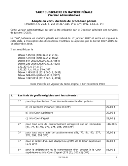 Tarif judiciaire en mati&egrave;re p&eacute;nale