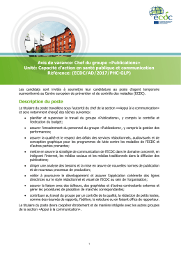 Avis de vacance: Chef du groupe &laquo;Publications - ECDC