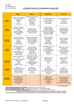 Menu du 09 au 15 Janvier 2017