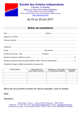 Notice d`inscription au Salon &agrave; Cannes 2017