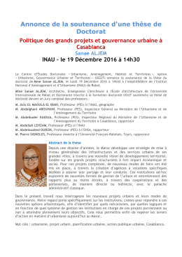 Annonce de la soutenance d`une th&egrave;se de Doctorat