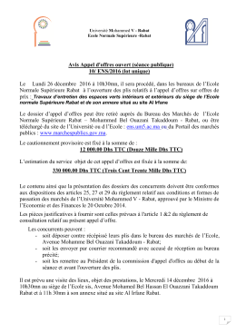 Avis Appel d`offres ouvert (s&eacute;ance publique) 10/ ENS/2016 (lot