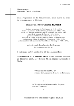 Monsieur l`Abb&eacute; Conrad ROSSET - Dioc&egrave;se de Lausanne, Gen&egrave;ve