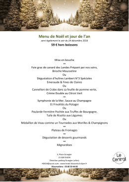 Menu de No&euml;l et jour de l`an - H&ocirc;tel Ibis Styles Dijon Central