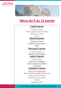 Menu du 9 au 13 janvier