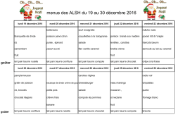 Menus du 19 au 30 d&eacute;cembre