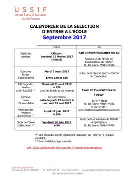 calendrier de la s&eacute;lection promo septembre