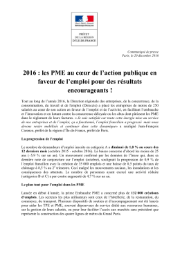 CP 2016 : les PME au cœur de l`action publique en faveur de