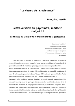 Fran&ccedil;oise Josselin - Lettre ouverte au psychiatre, m&eacute;decin malgr&eacute; lui