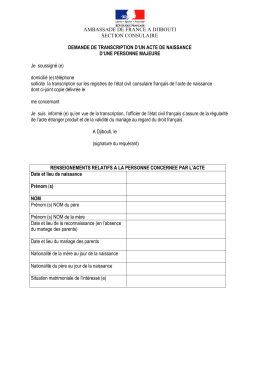 Formulaire de demande de transcription de l`acte de naissance