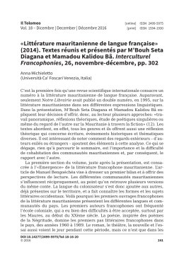 Litt&eacute;rature mauritanienne de langue fran&ccedil;aise&raquo; (2014