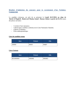 Résultat d`admission du concours pour le recrutement d`un Technico