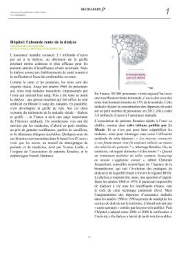 H&ocirc;pital: l`absurde rente de la dialyse