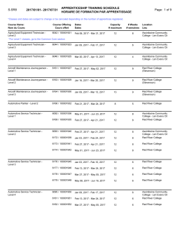 2016-2017 Technical Training Course Schedule