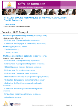 M1 LLCE : ETUDES HISPANIQUES ET HISPANO AMERICAINES