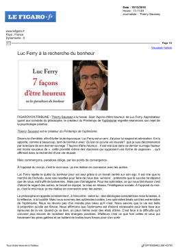 Luc Ferry à la recherche du bonheur, Le Figaro.fr, décembre 2016